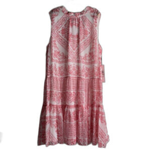 Calvin Klein Mock Dress Sz 12 Pink and White Paisley Floral Print Spring Beach